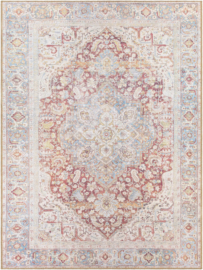 Vintage Style Traditional Flower Blue, Brown and Beige easy Machine washable Turkish Rug - The Rug Decor