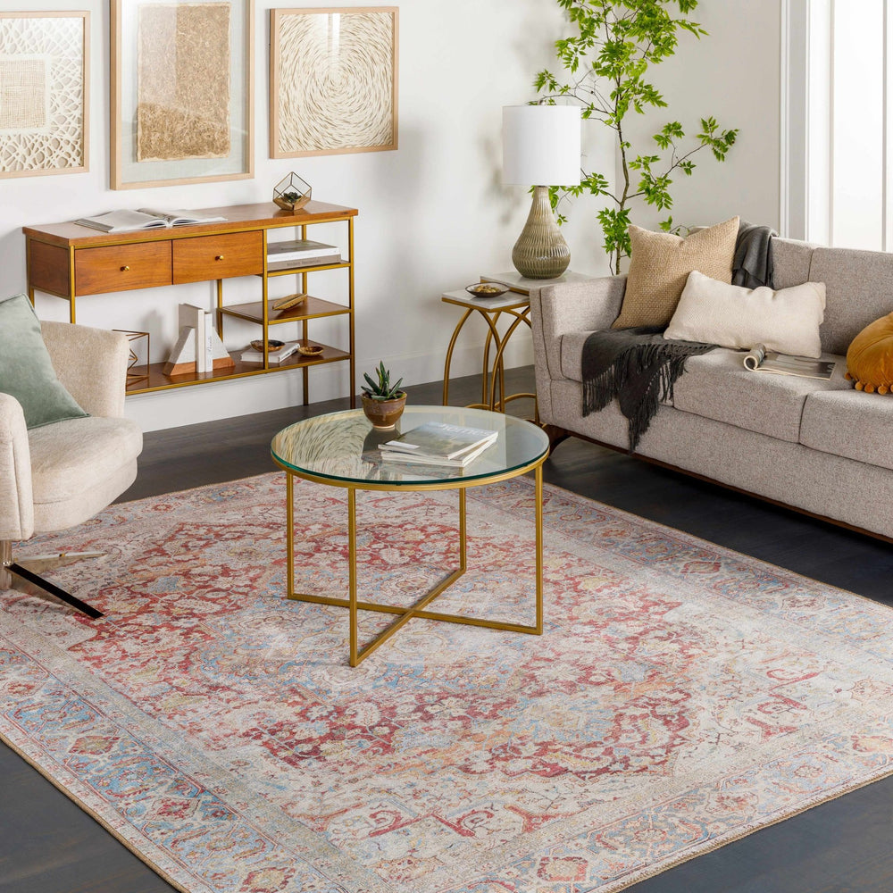 Vintage Style Traditional Flower Blue, Brown and Beige easy Machine washable Turkish Rug - The Rug Decor