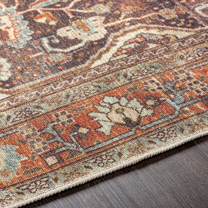 Vintage Style Traditional Maroon, Blue, Beige and Rust Washable Turkish Rug - The Rug Decor