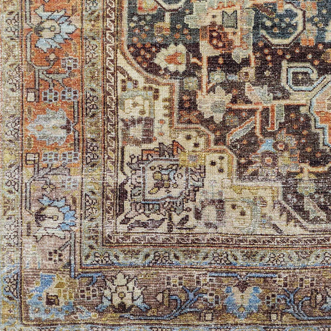 Vintage Style Traditional Maroon, Blue, Beige and Rust Washable Turkish Rug - The Rug Decor