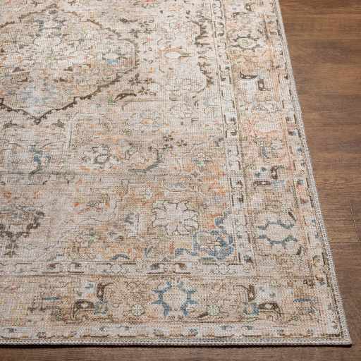 Vintage Style Traditional medallion Machine woven Rust, Charcoal and Silver Machine Washable Turkish Rug - The Rug Decor