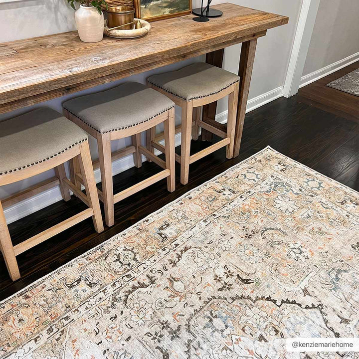 Vintage Style Traditional medallion Machine woven Rust, Charcoal and Silver Machine Washable Turkish Rug - The Rug Decor