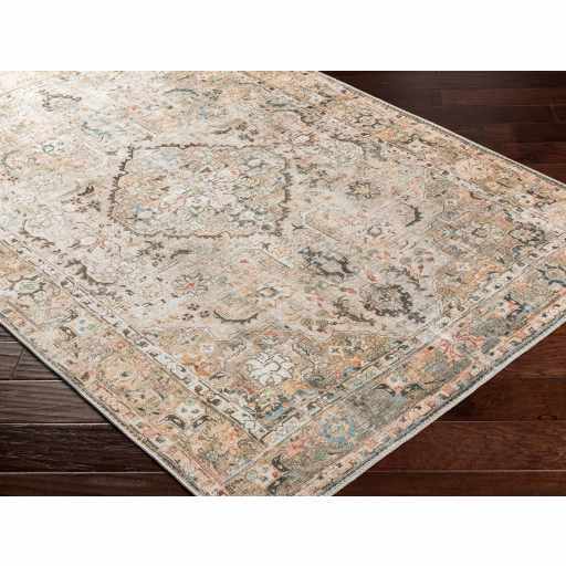 Vintage Style Traditional medallion Machine woven Rust, Charcoal and Silver Machine Washable Turkish Rug - The Rug Decor