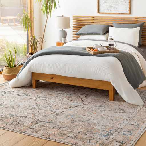 Vintage Style Traditional medallion Machine woven Rust, Charcoal and Silver Machine Washable Turkish Rug - The Rug Decor