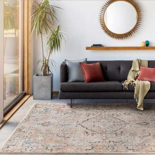 Vintage Style Traditional medallion Machine woven Rust, Charcoal and Silver Machine Washable Turkish Rug - The Rug Decor