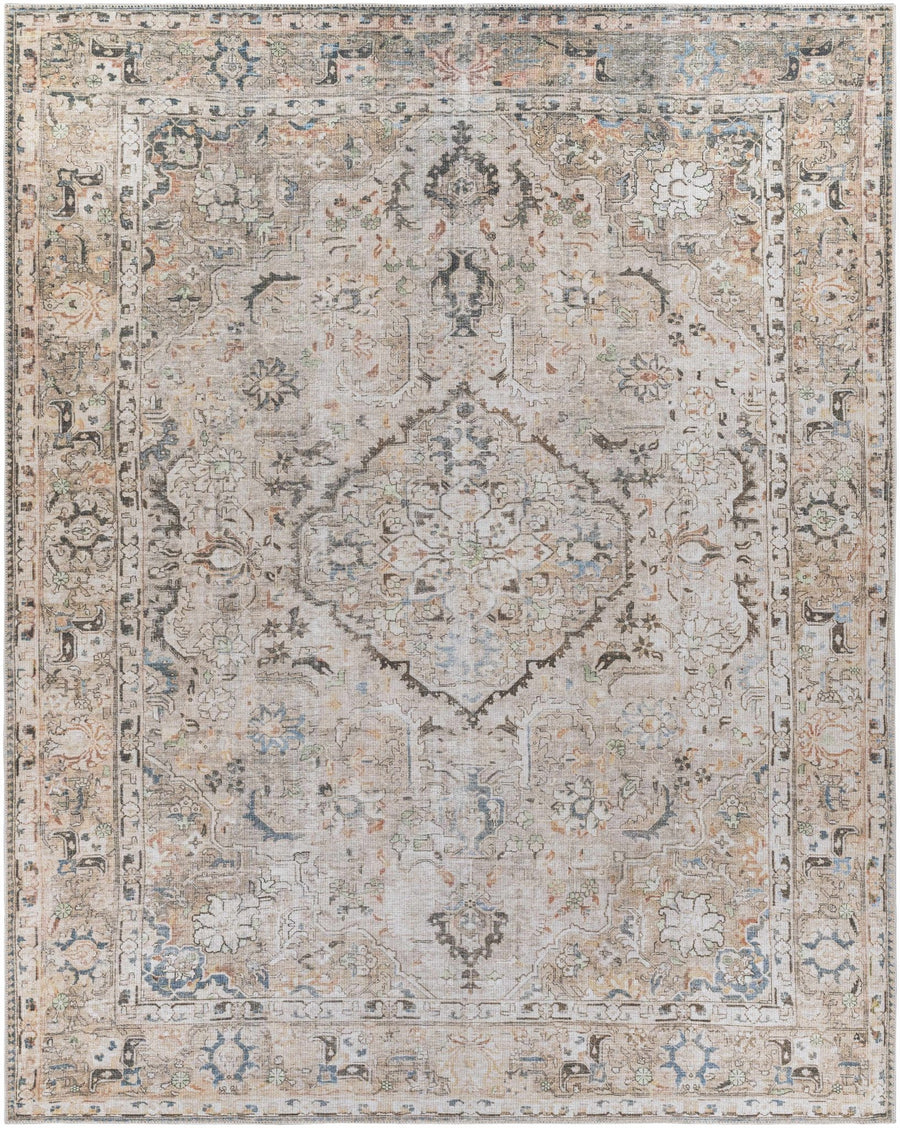 Vintage Style Traditional medallion Machine woven Rust, Charcoal and Silver Machine Washable Turkish Rug - The Rug Decor
