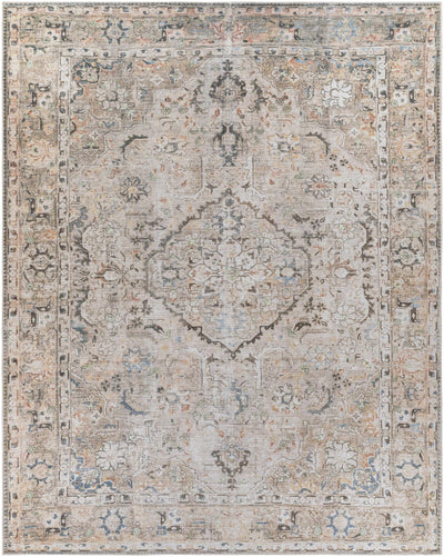 Vintage Style Traditional medallion Machine woven Rust, Charcoal and Silver Machine Washable Turkish Rug - The Rug Decor
