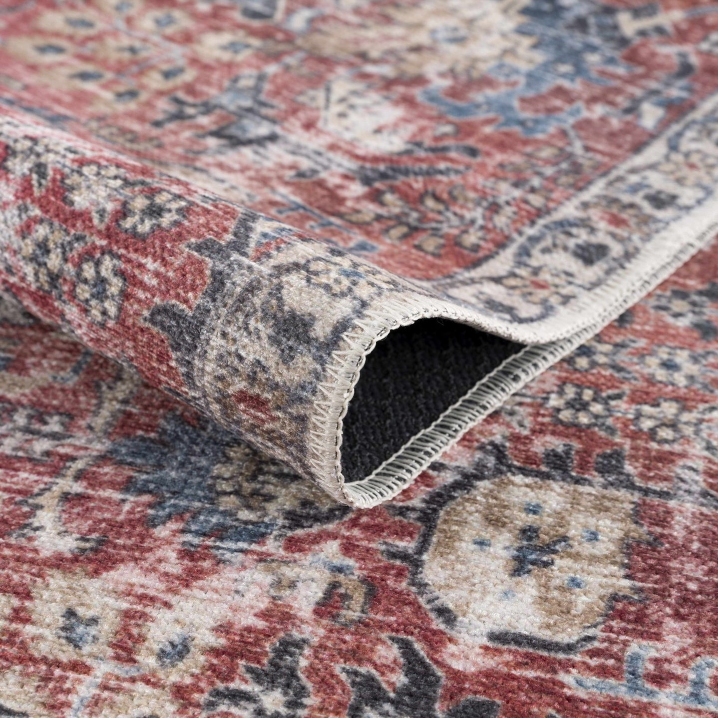 Vintage Style Turkish Antique Red, Brown and Blue Machine Washable Multi Size Area Rug - The Rug Decor