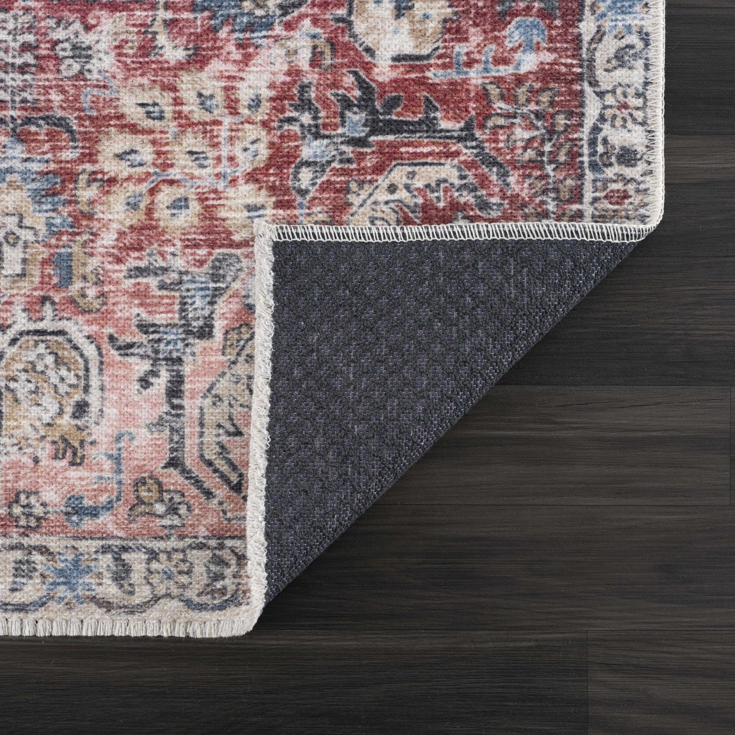 Vintage Style Turkish Antique Red, Brown and Blue Machine Washable Multi Size Area Rug - The Rug Decor