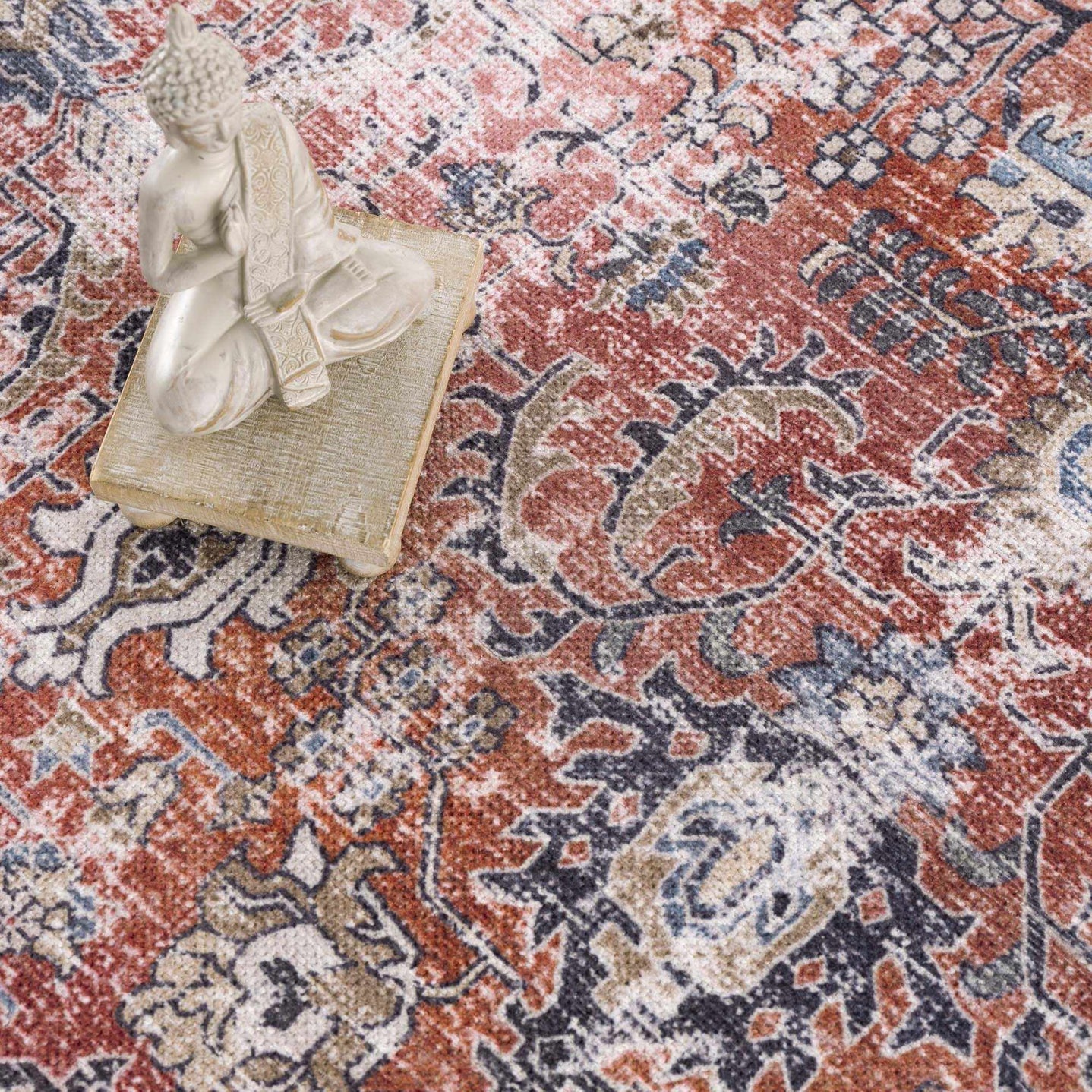 Vintage Style Turkish Antique Red, Brown and Blue Machine Washable Multi Size Area Rug - The Rug Decor