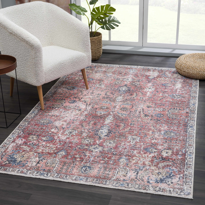 Vintage Style Turkish Antique Red, Brown and Blue Machine Washable Multi Size Area Rug - The Rug Decor