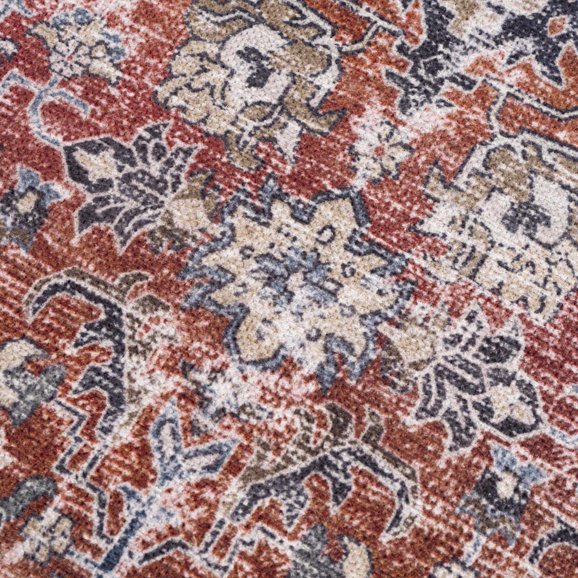 Vintage Style Antique Red, Brown and Blue Machine Washable Area
