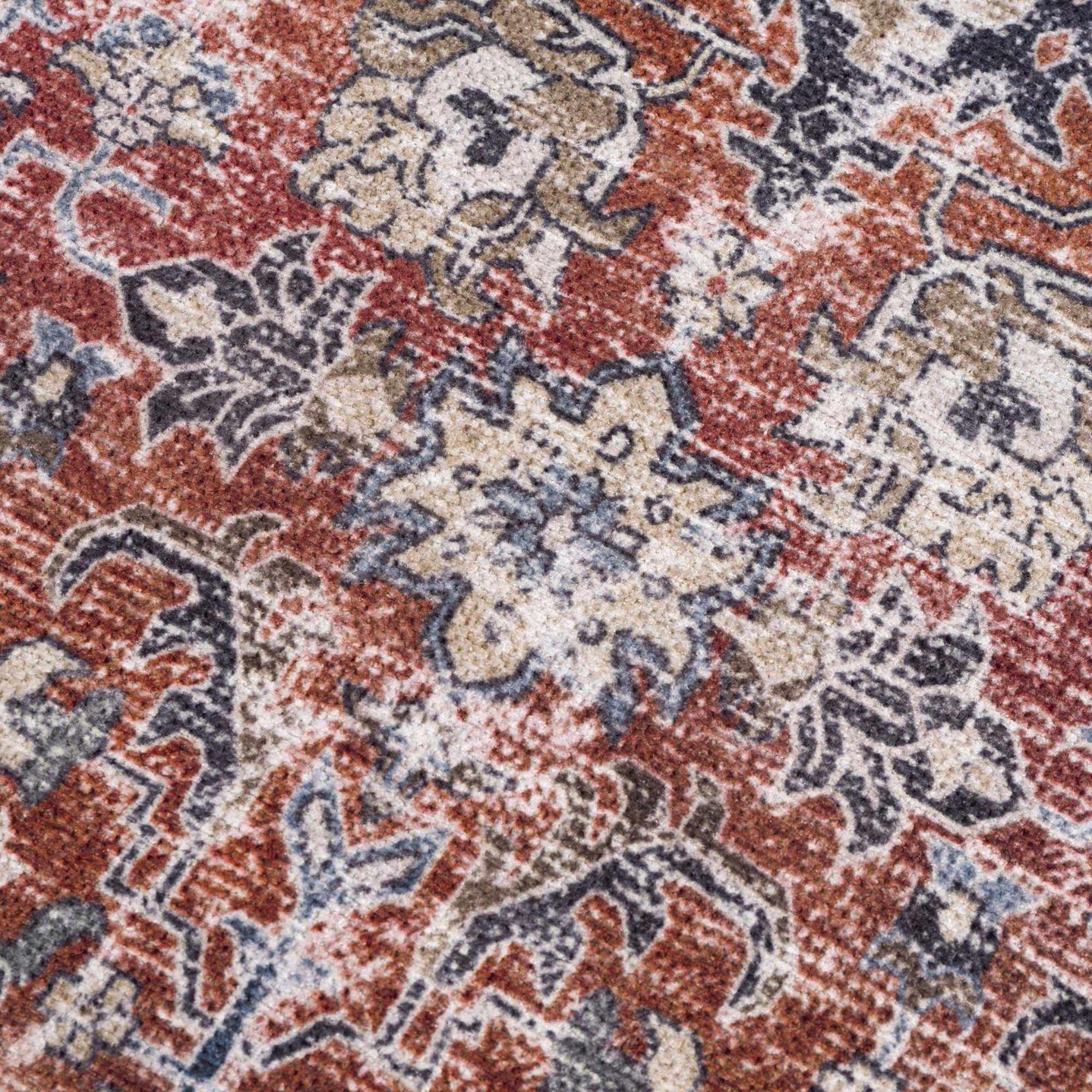 Vintage Style Turkish Antique Red, Brown and Blue Machine Washable Multi Size Area Rug - The Rug Decor