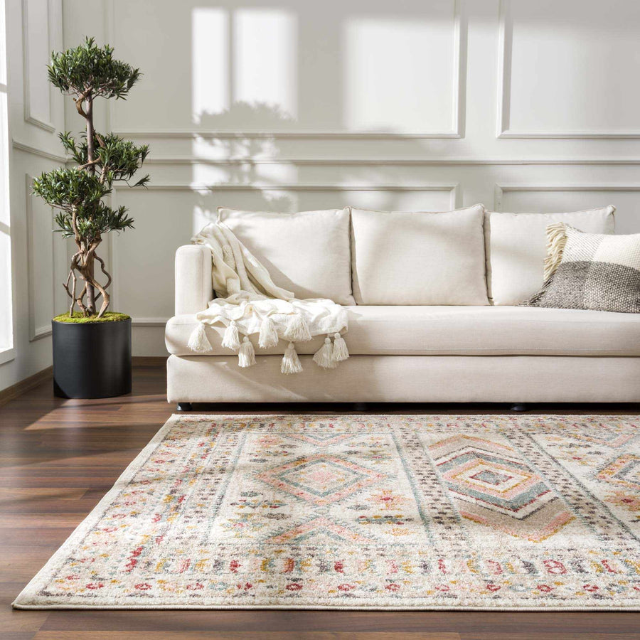 Vintage Style Woven Peach, Beige And Gray Southwestern Tribal Design Rug - The Rug Decor