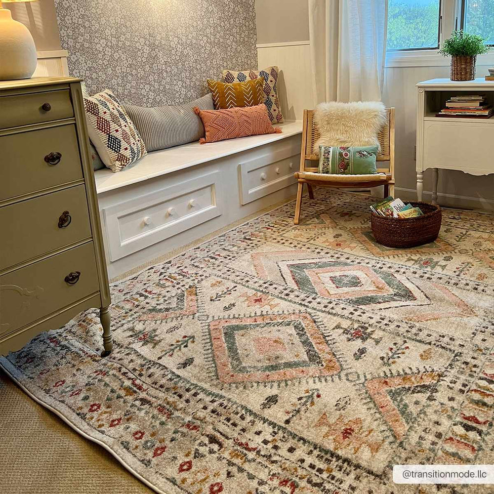 Vintage Style Woven Peach, Beige And Gray Southwestern Tribal Design Rug - The Rug Decor