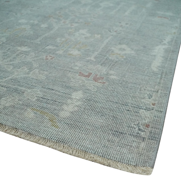 Vintage Texture, Low Pile Hand Knotted Silver and Ivory Traditional Oushak Multi Size Wool Area Rug - The Rug Decor