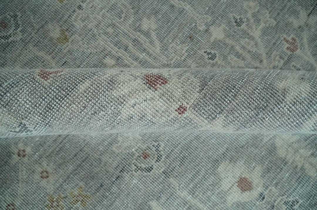 Vintage Texture, Low Pile Hand Knotted Silver and Ivory Traditional Oushak Multi Size Wool Area Rug - The Rug Decor