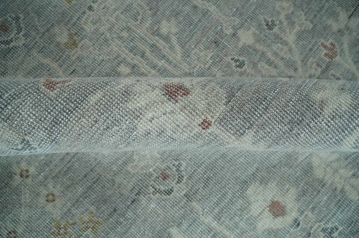 Vintage Texture, Low Pile Hand Knotted Silver and Ivory Traditional Oushak Multi Size Wool Area Rug - The Rug Decor