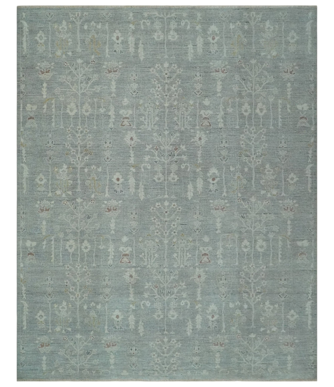 Vintage Texture, Low Pile Hand Knotted Silver and Ivory Traditional Oushak Multi Size Wool Area Rug - The Rug Decor