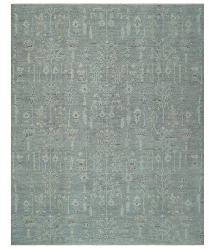 Vintage Texture, Low Pile Hand Knotted Silver and Ivory Traditional Oushak Multi Size Wool Area Rug - The Rug Decor