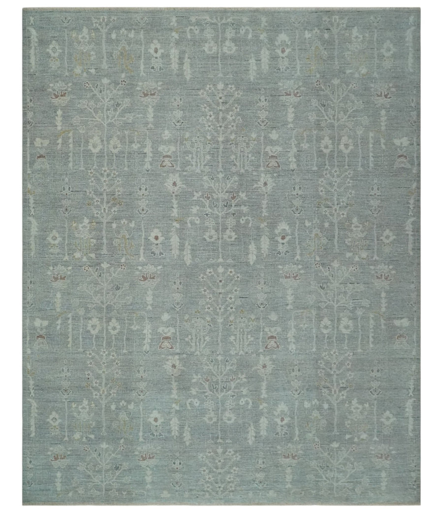 Vintage Texture, Low Pile Hand Knotted Silver and Ivory Traditional Oushak Multi Size Wool Area Rug - The Rug Decor