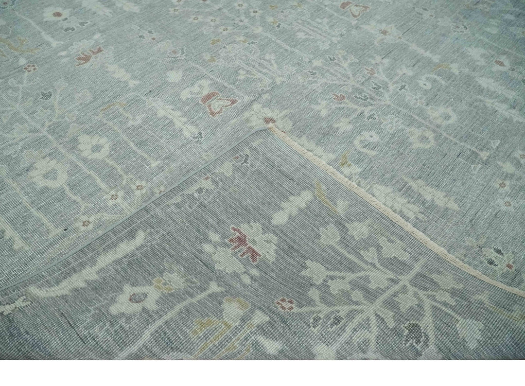 Vintage Texture, Low Pile Hand Knotted Silver and Ivory Traditional Oushak Multi Size Wool Area Rug - The Rug Decor