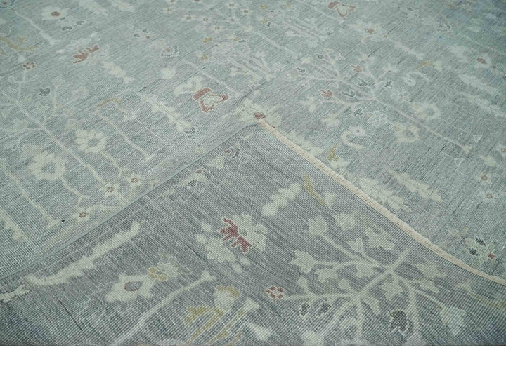 Vintage Texture, Low Pile Hand Knotted Silver and Ivory Traditional Oushak Multi Size Wool Area Rug - The Rug Decor