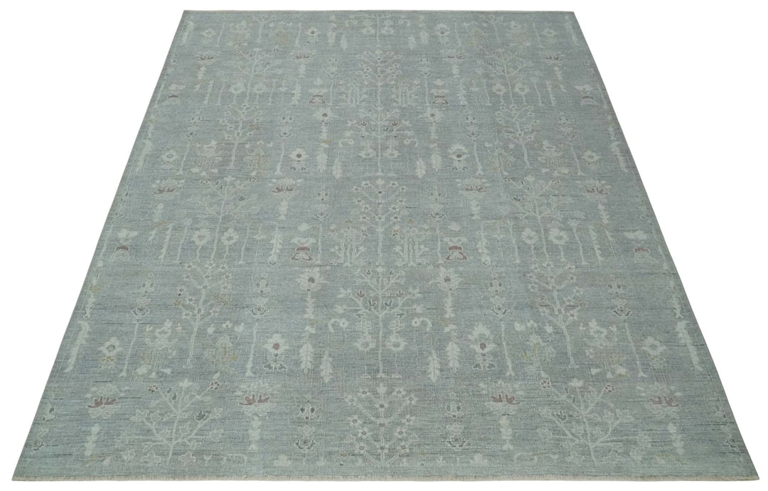 Vintage Texture, Low Pile Hand Knotted Silver and Ivory Traditional Oushak Multi Size Wool Area Rug - The Rug Decor