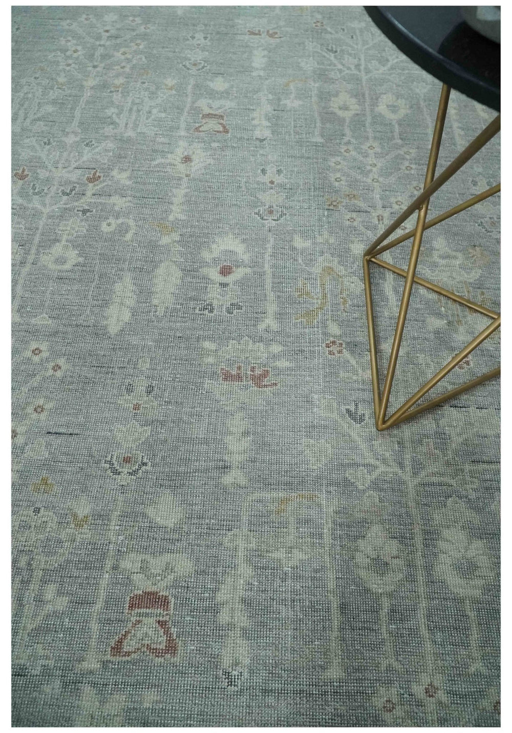 Vintage Texture, Low Pile Hand Knotted Silver and Ivory Traditional Oushak Multi Size Wool Area Rug - The Rug Decor