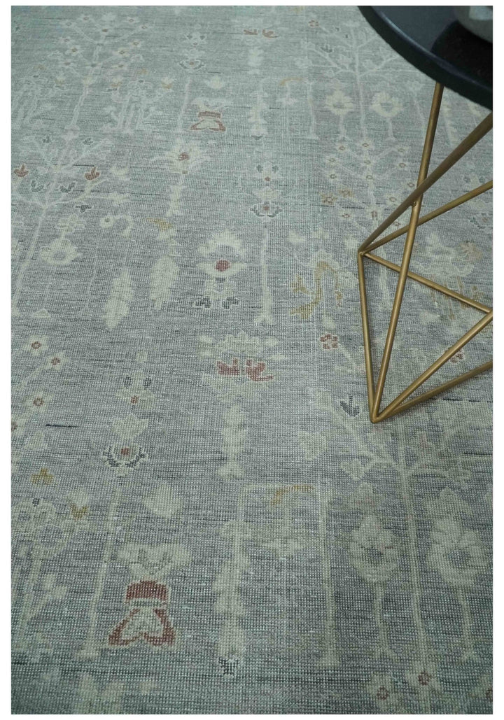 Vintage Texture, Low Pile Hand Knotted Silver and Ivory Traditional Oushak Multi Size Wool Area Rug - The Rug Decor