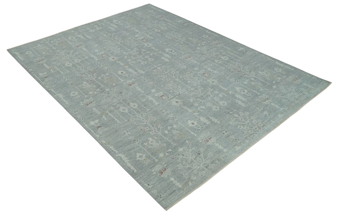 Vintage Texture, Low Pile Hand Knotted Silver and Ivory Traditional Oushak Multi Size Wool Area Rug - The Rug Decor