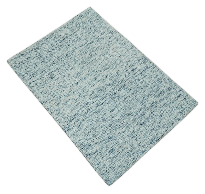 White and Blue Abstract Hand Tufted 2x3, 3x5, 5x8, 6x9, 8x10 and 9x12 Natural Wool Area Rug | UL61 - The Rug Decor