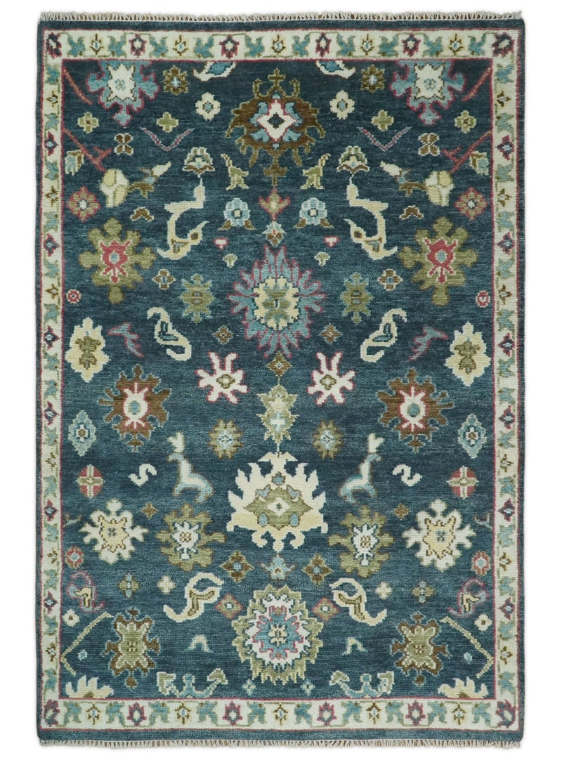 Wool 6x9 Blue and Beige Traditional Persian Hand knotted Antique Area Rug, Living Room, Bedroom and Dinning Rug | TRDCP19569 - The Rug Decor