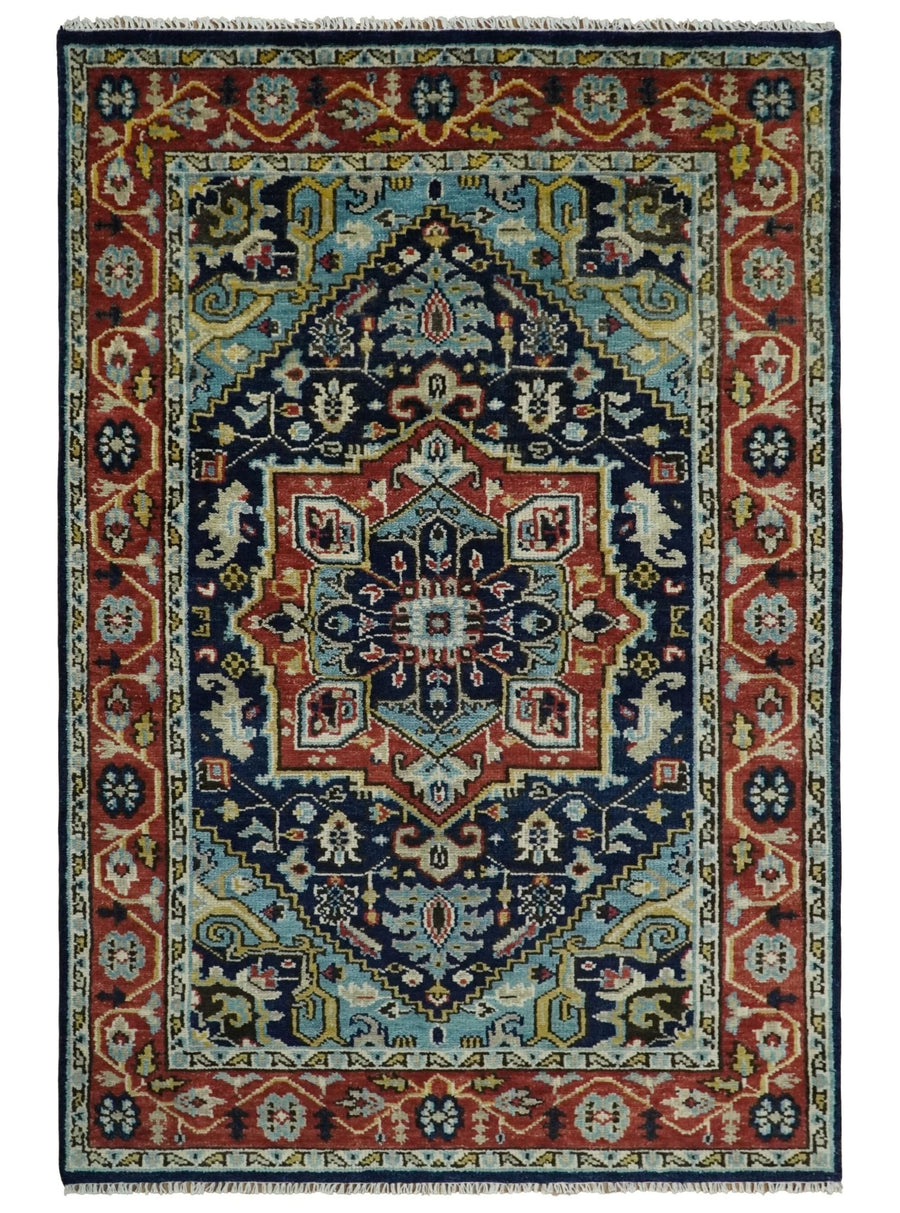 Wool 6x9 Blue and Rust Traditional Persian Antique Area Rug | TRDCP19669 - The Rug Decor
