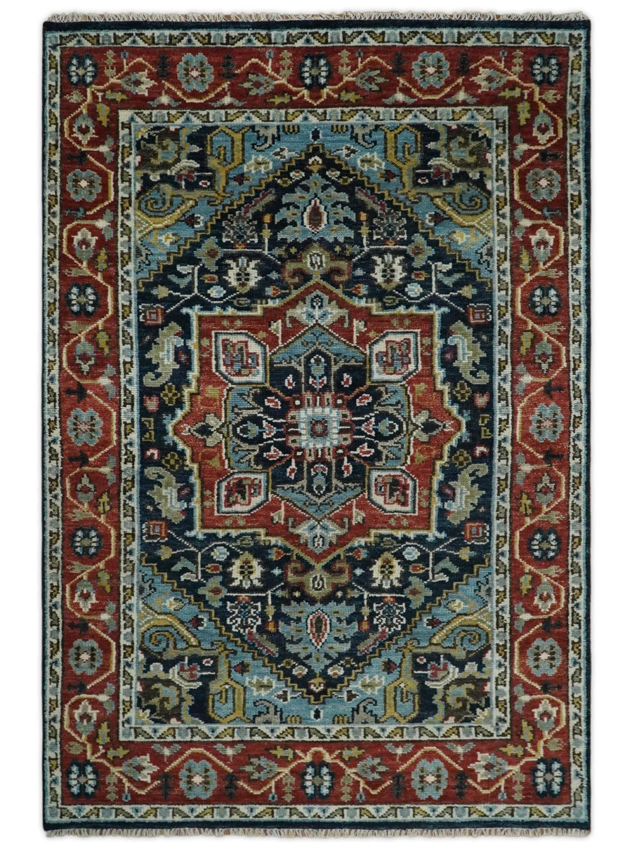 Wool 6x9 Blue and Rust Traditional Persian Antique Area Rug | TRDCP196B69 - The Rug Decor
