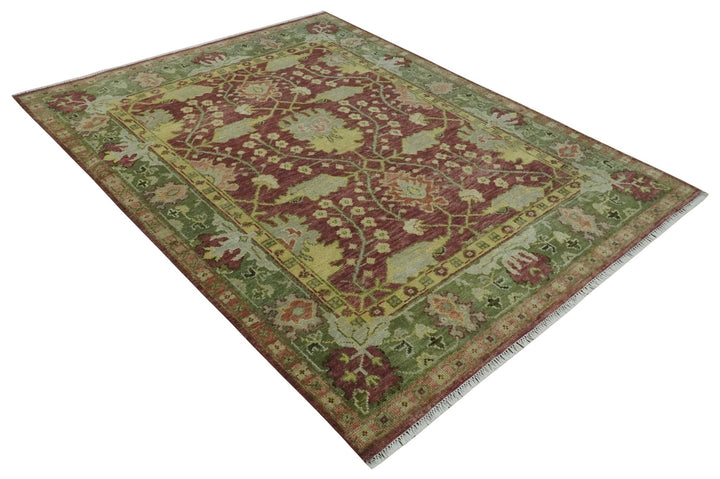 Wool Traditional Brown, Green and Beige 8x10 Floral Hand knotted Oushak Area Rug - The Rug Decor