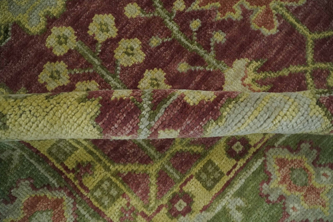 Wool Traditional Brown, Green and Beige 8x10 Floral Hand knotted Oushak Area Rug - The Rug Decor