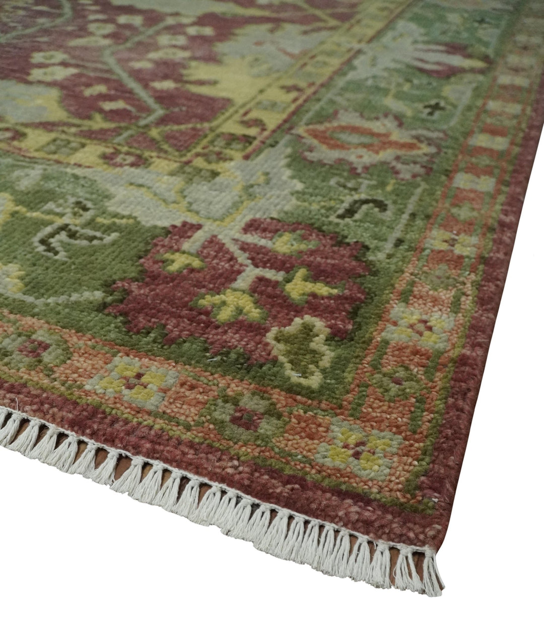Wool Traditional Brown, Green and Beige 8x10 Floral Hand knotted Oushak Area Rug - The Rug Decor