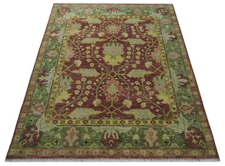 Wool Traditional Brown, Green and Beige 8x10 Floral Hand knotted Oushak Area Rug - The Rug Decor