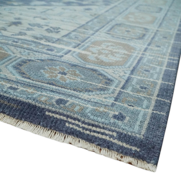Woolen 8x10 Navy Blue and Beige Traditional Hand Knotted Wool Area Rug - The Rug Decor