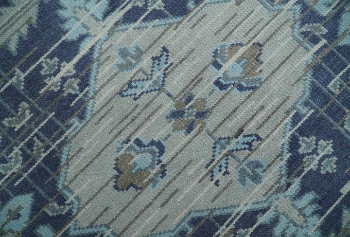Woolen 8x10 Navy Blue and Beige Traditional Hand Knotted Wool Area Rug - The Rug Decor