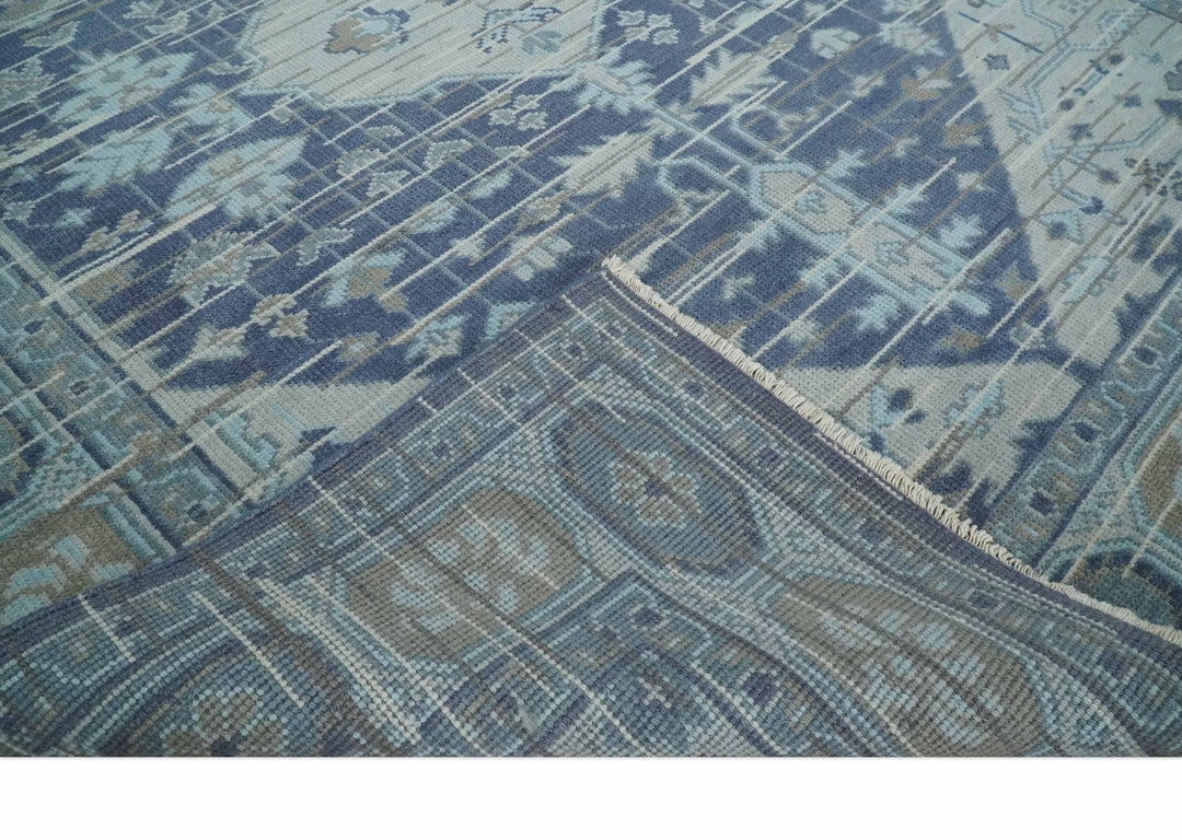 Woolen 8x10 Navy Blue and Beige Traditional Hand Knotted Wool Area Rug - The Rug Decor