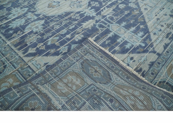 Woolen 8x10 Navy Blue and Beige Traditional Hand Knotted Wool Area Rug - The Rug Decor