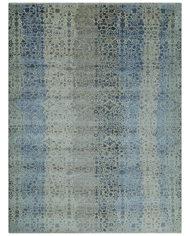Woolen Modern Contemporray 7x10 Wool Beige, Blue and Silver Hand knotted Area Rug | TRDCP1290 - The Rug Decor