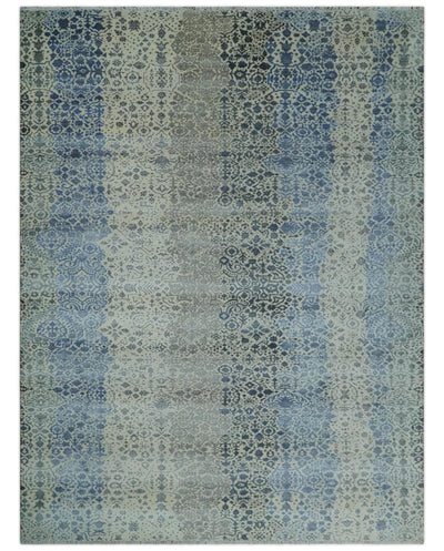 Woolen Modern Contemporray 7x10 Wool Beige, Blue and Silver Hand knotted Area Rug | TRDCP1290 - The Rug Decor