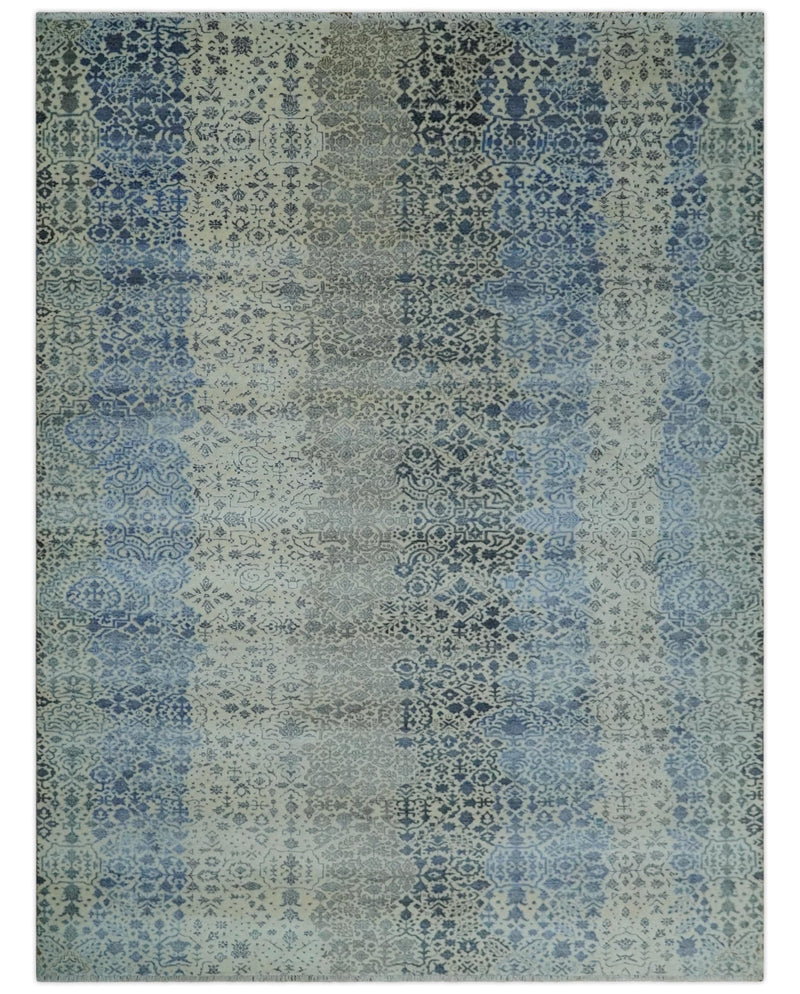 Woolen Modern Contemporray 7x10 Wool Beige, Blue and Silver Hand knotted Area Rug | TRDCP1290 - The Rug Decor