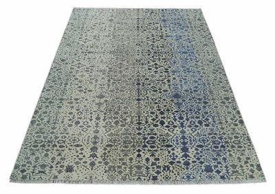 Woolen Modern Contemporray 7x10 Wool Beige, Blue and Silver Hand knotted Area Rug | TRDCP1290710 - The Rug Decor