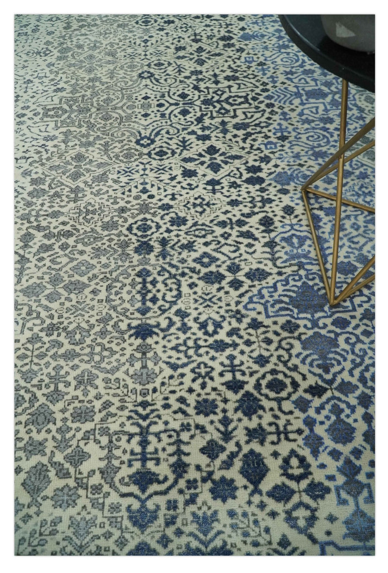 Woolen Modern Contemporray 7x10 Wool Beige, Blue and Silver Hand knotted Area Rug | TRDCP1290710 - The Rug Decor