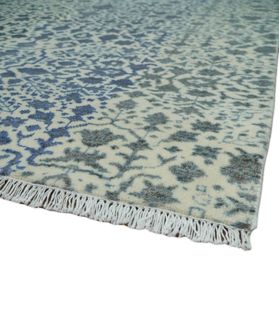 Woolen Modern Contemporray 7x10 Wool Beige, Blue and Silver Hand knotted Area Rug | TRDCP1290710 - The Rug Decor