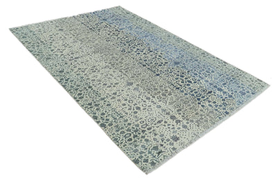 Woolen Modern Contemporray 7x10 Wool Beige, Blue and Silver Hand knotted Area Rug | TRDCP1290710 - The Rug Decor